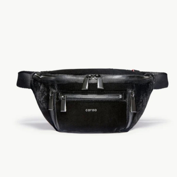 caraa Handbags - NWT Caraa X Free People Black Velvet Fabrication Sling Belt Bag Fanny Pack Small